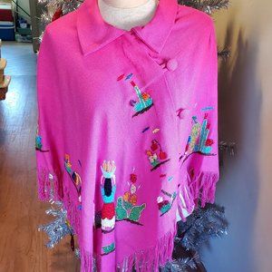 Vintage wool, Hand Embroidered poncho